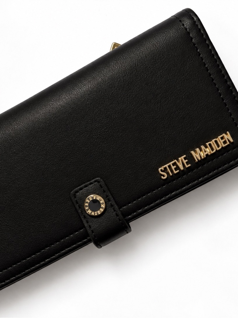Steve Madden Black Leather Phone Case with Gold Hardware